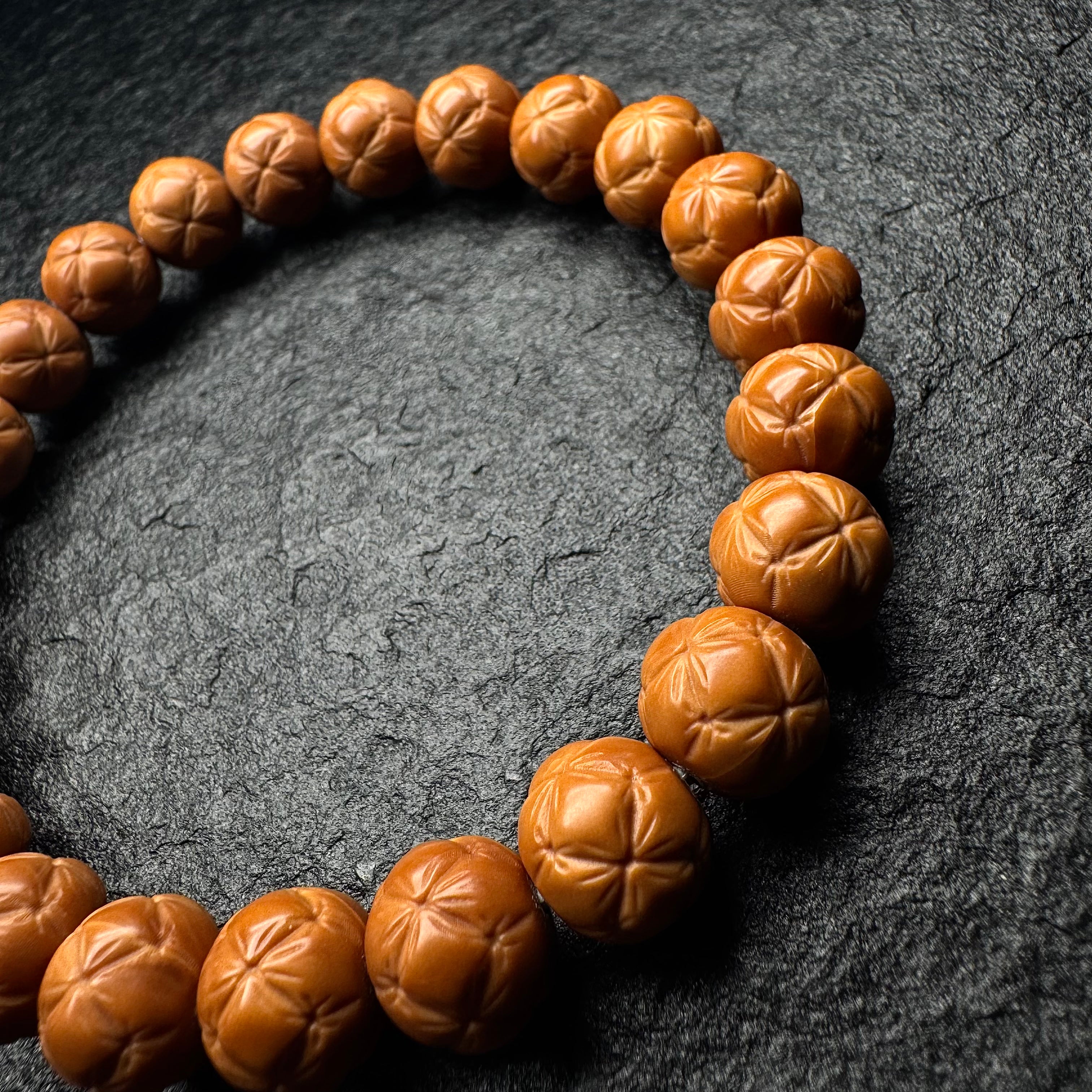Starburst Carved Monkey Head Walnut Bracelet