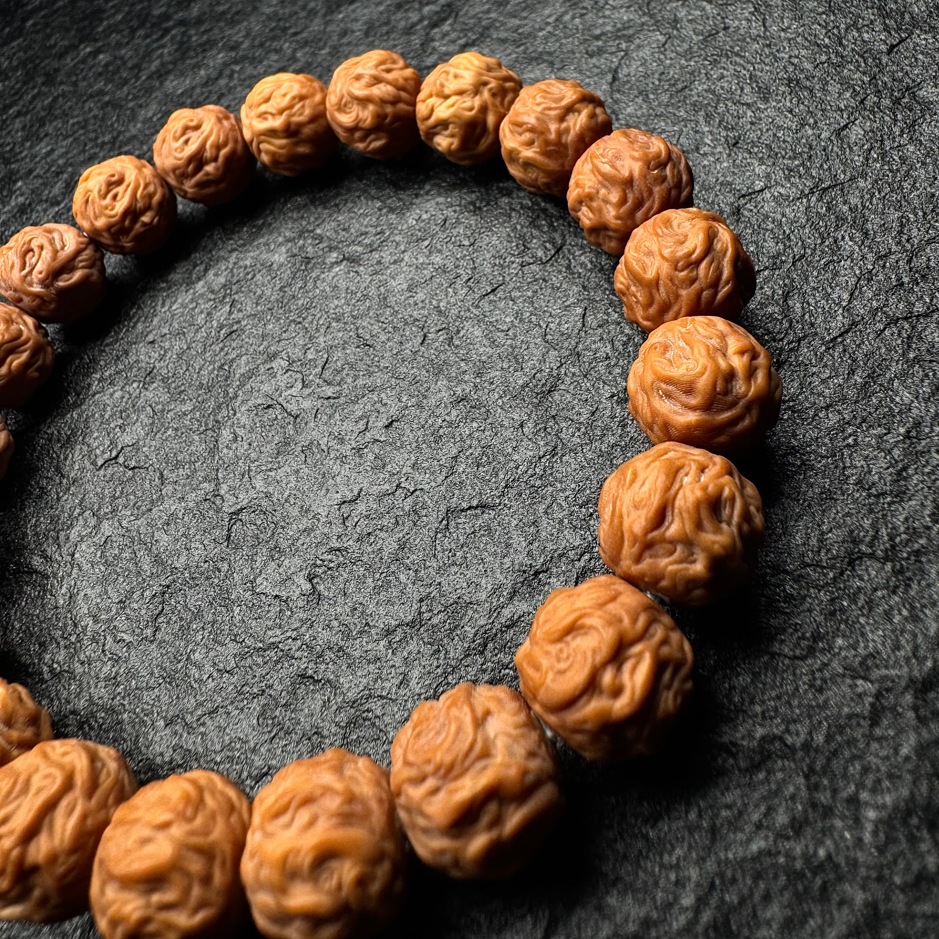 Dragon & Snake Carved Monkey Head Walnut Bracelet